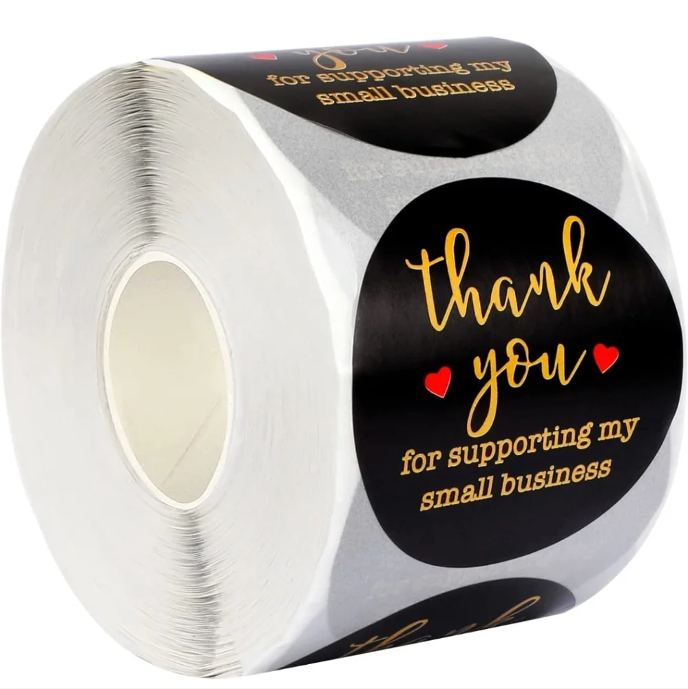 50 ct Stickers 2 inch, Black Thank You Labels Sticker, Thank You for Sup…